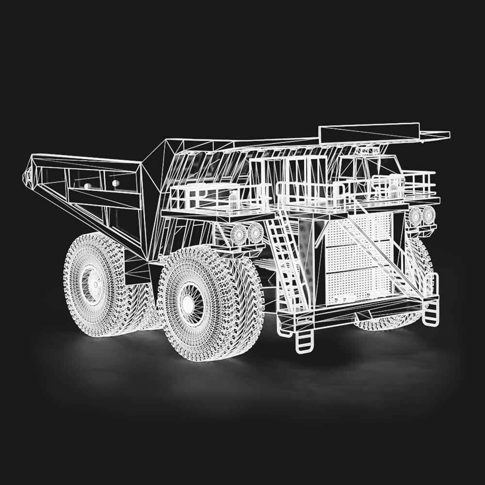 Gitternetzgrafik einer Bergbaumaschine